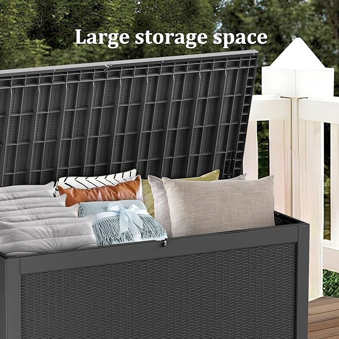320 Gallon Lockable Resin Outdoor Storage Box, Waterproof & Weather Resistant Deck Box for Patio Cushion, Garden Tools & Pool Accessories, Black