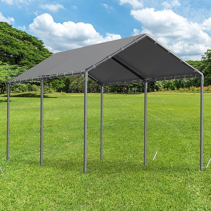 Carport 10x20 Ft Heavy Duty Canopy Steel Canopy Storage Shed,Portable Garage Party Tent,Portable Garage All-Season Tarp for Carport Grey