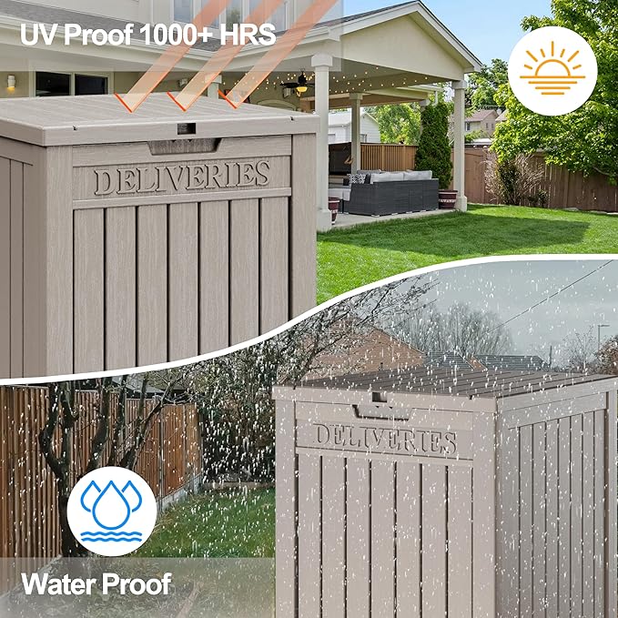 Package Delivery Box for Outside, 48 Gallon Storage with Lockable Secure, Large Double Wall Resin Outdoor Package Delivery Waterproof Deck