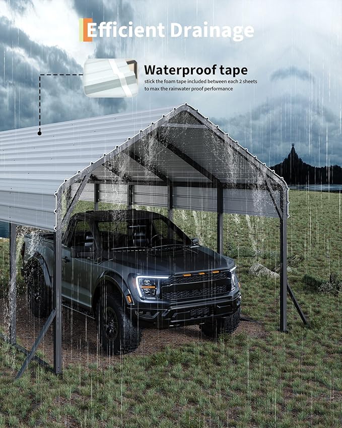 GarveeLife 13 ft x21 ft x11 ft Oversized Metal Carport, Steel Heavy Duty Carport for All-Weather, Permanent Shelter for Bass Boats, Pickup Trucks, and Tractors, N.W. 660 LBS