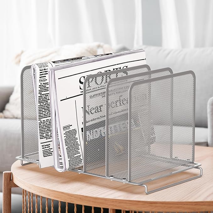 Simple Houseware Expandable 5 Section Upright File Sorter Organizer, Silver