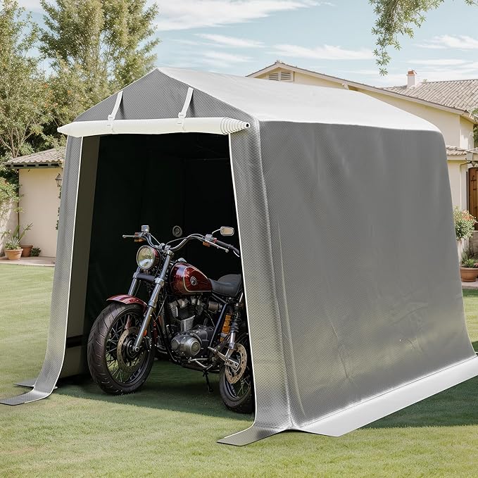 Shintenchi 6x6ft Outdoor Portable Storage Shelter Shed,Storage Shed with Roll-up Zipper Door,Heavy Duty UV Resistant and Waterproof Tarp,Storage Carport for Motorcycle,Bike,Garden Tools