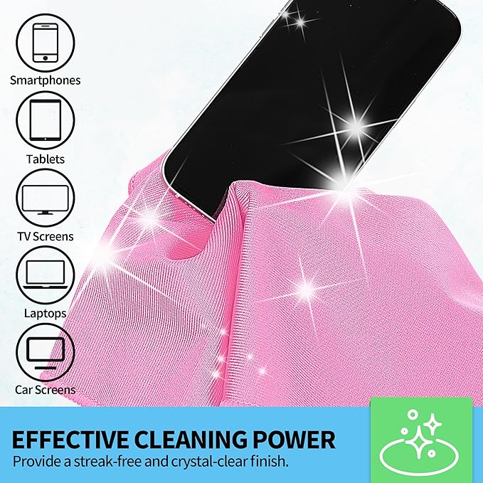HOMERHYME Microfiber Cleaning Cloth, 12 Pack Window Glasses Cleaning Cloth, Reusable Lint-Free Streak Free Polishing Cloth Wipes for Stainless Steel, Eyeglasses, Mirrors, Screens & Lenses,12"*12" Pink