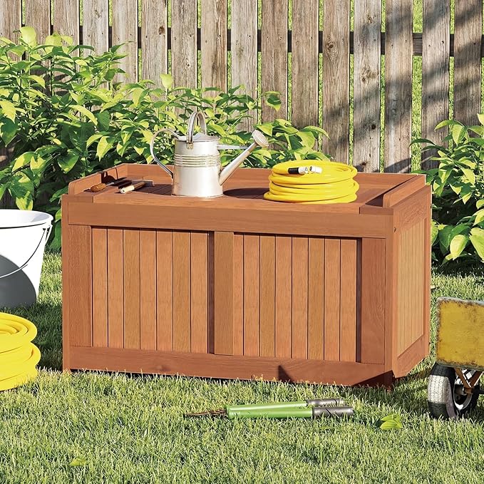 Tangkula 52 Gallon Wood Outdoor Storage Box, 3-in-1 Patio Storage Bench with Flip Top for Cushions, Pool Supplies, Gardening Tools, Outdoor Deck Box for Garden, Backyard, Poolside