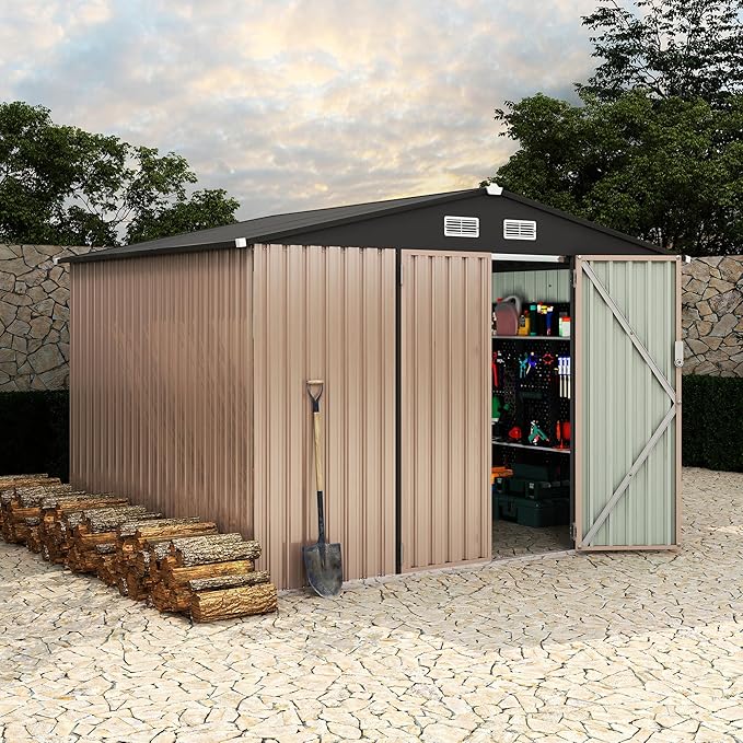 Heavy-Duty 8x10 ft Metal Garden Shed with Air Vent & Lockable Door, Outdoor Storage Shed for Yard, Patio, Lawn, Rust-Resistant Utility Shed, All-Season Use