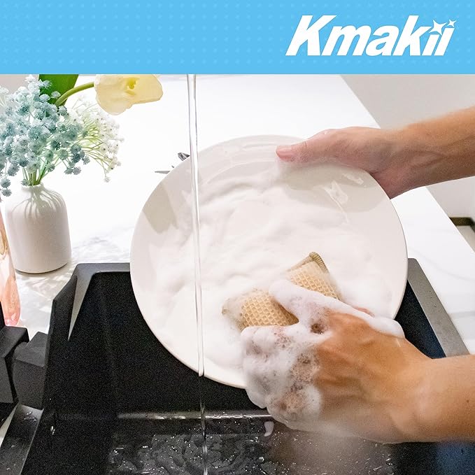 KMAKII Bamboo Kitchen Sponges,Dish Sponge,Super Absorbent Cleaning Sponges, Pack of 12