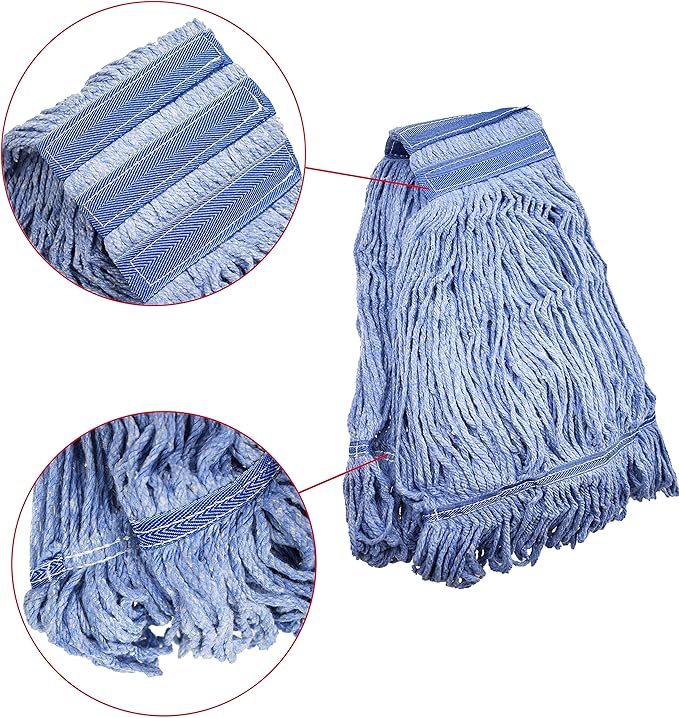 Mop Head Replacement Commercial Heavy Duty String Blue Wet Mop Heads for 3 Typs Commercial Mop Handle(4 pcs,Medium,Weight 16oz)