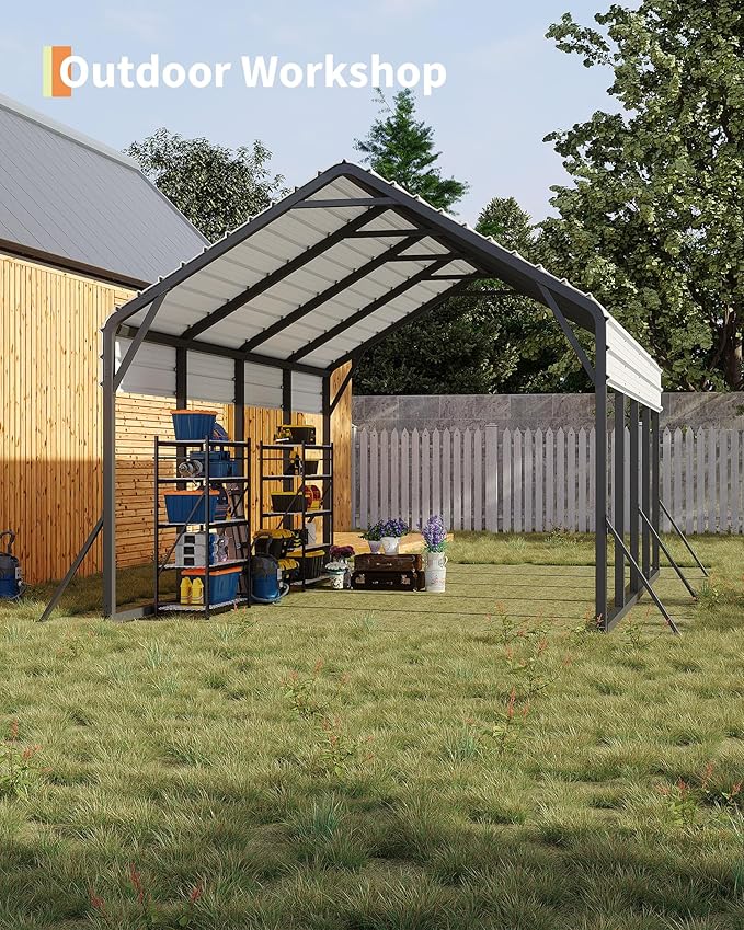 Garveelife 13 ft x21 ft x11 ft Oversized Metal Carport, Heavy Duty Metal Car Port for All-Weather, Steel Shed for Bass Boats, Pickup Trucks, and Tractors