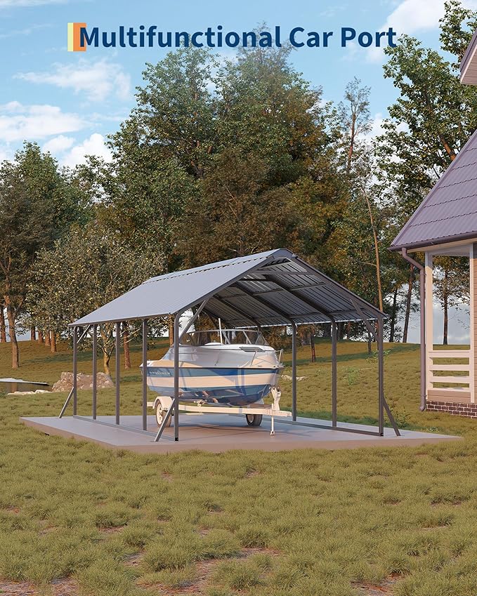 Garveelife 11'x20'x9' Metal Carport, Heavy Duty Steel Car Ports for All-Weather, Vertical Roof Design, for Full-Size Pickup Trucks, Boats, and Tractors