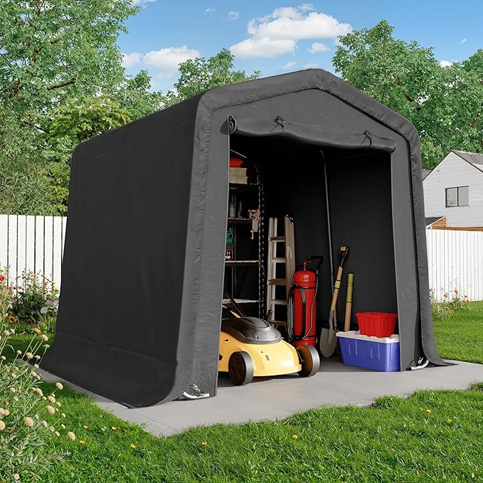 CHARMELEON 8x8FT Heavy Duty Outdoor Storage Shelter,Portable Garage Shelter for Garden Tool Motorcycle Bike,All-Steel Metal Frame Storage Tent with Dual Doors&Thickened Fabric (Dark Gray)
