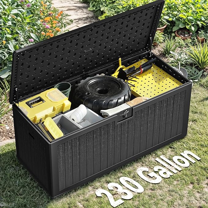 YITAHOME 230 Gallon Double-Wall Deck Box with Divider & Side Handles, Outdoor Large Storage for Patio Furniture Cushions, Garden Pool Accessories, Water Resistant & Lockable