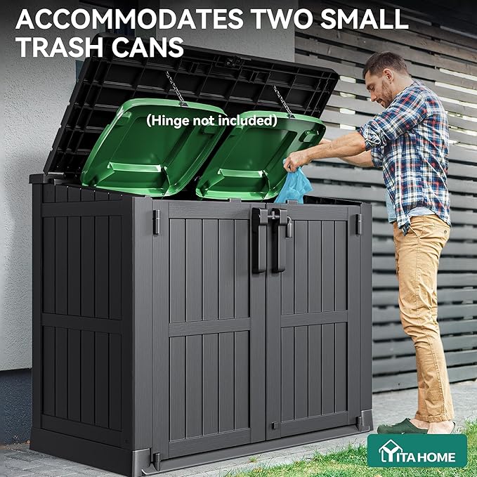 YITAHOME Outdoor Horizontal Storage Shed Without Shelf, Weather-Resistant Resin Tool Shed, Waterproof and Lockable Outdoor Storage Box for Bikes, Trash Cans, Garden Tools, 36 cu ft (Light Gray)