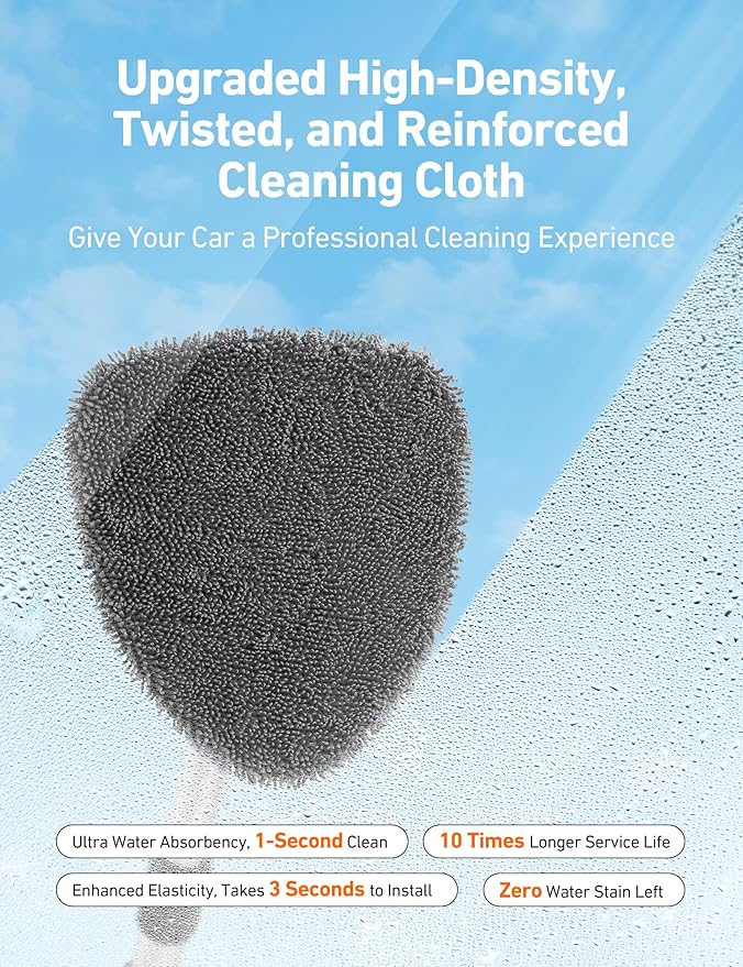 AstroAI Windshield Cleaner Tool, Car Interior Window Detailing Cleaning Kit with Extendable Handle and 4 Easy-to-Install Reusable Microfiber Pads, Auto Glass Wiper Brush Kit for Car&Home, Gray, 21in