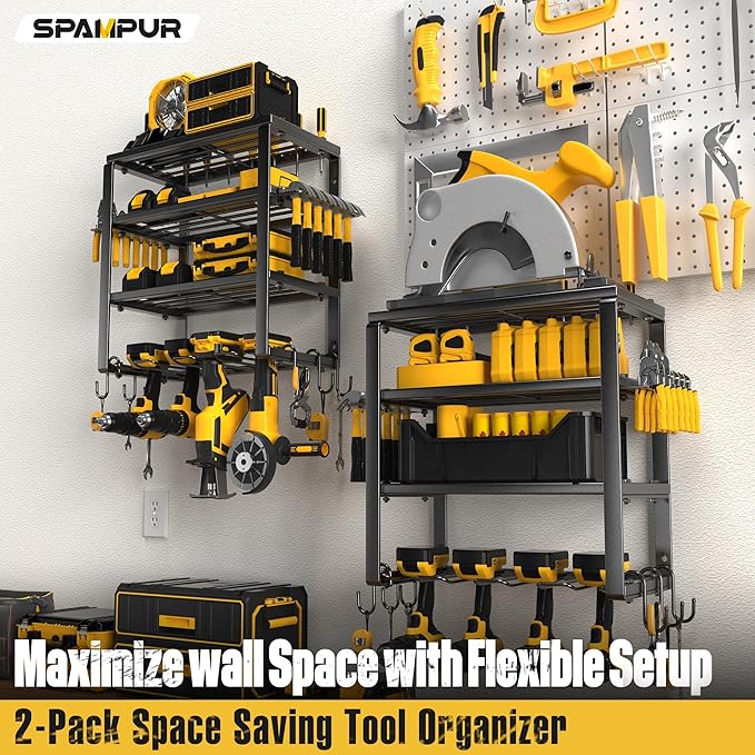 Power Tool Organizer Wall Mount, Heavy Duty 420LB with 8-Slot Drill Holder - All-in-One Garage Storage for Workshop, Christmas Gift for Men, Dad, DIYers, 15 Min Quick Assembly