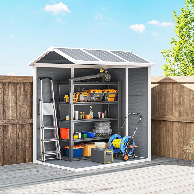 Outsunny 6' x 4' Outdoor Storage Shed, Waterproof Resin Plastic Shed with Floor, Window, Lockable Doors and Vents, All-Weather Garden Tool Shed for Backyard, Patio, Lawn, Gray