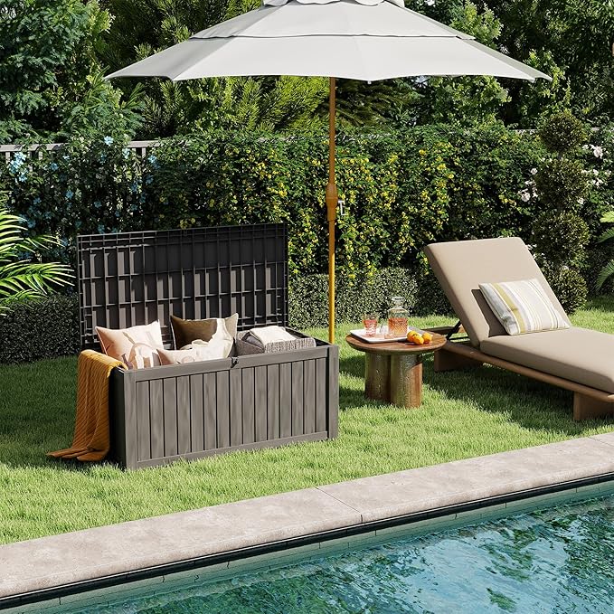 Outdoor Storage Box 150GAL Waterproof Resin Deck Box,UV-Resistant Lockable Package Delivery Bin for Garden Tools,Large Patio Outside Cushions,Pool Accessories Supplies,Chest,Furniture,Black