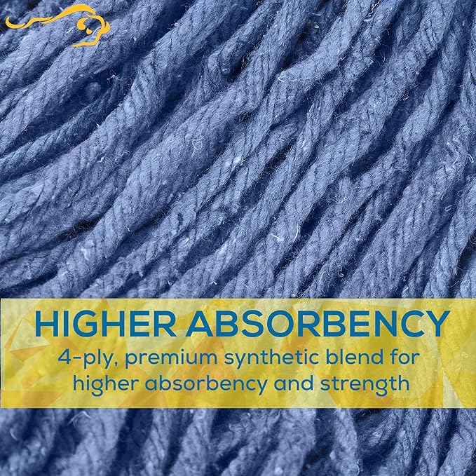 Pack of 6 Cut End Blended Mop Head Replacement, 1.25-inch Universal Headband, Wet Mop Refills, Blue, 16 Oz
