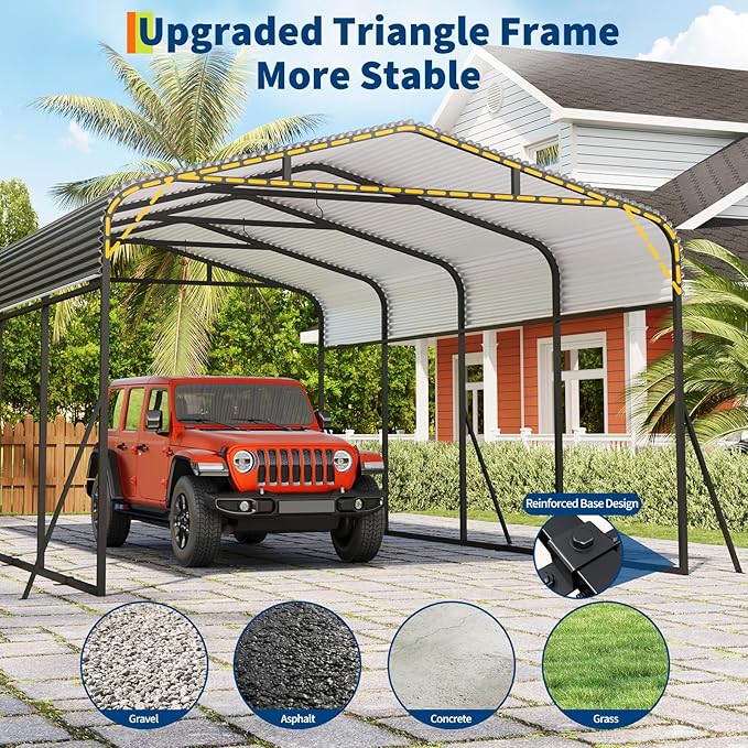 GAOMON Metal Carport, Carport with Reinforced Base and Galvanized Steel Roof, Heavy Duty Garage Car Shelter Shade, Outdoor Car Port Canopy for SUV, Truck, Boats, 12x20 FT