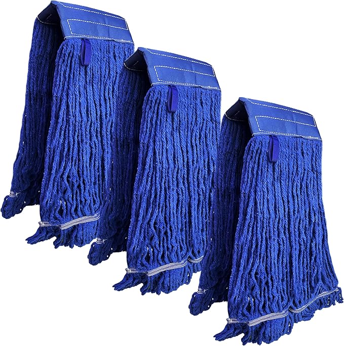KLEEN HANDLER Blended Loop End Heavy Duty Mop Head Replacement, Wet Mop Refills for Industrial and Commercial Use, Dark Blue, 32 Oz (3-Pack)
