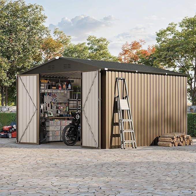 10 x 10 FT Outdoor Storage Shed,Metal Garden Sheds&Outdoor Storage Clearance, Large Tool Shed Outdoor with Single Lockable Door,Ideal Storage House for Backyard Garden Patio Lawn