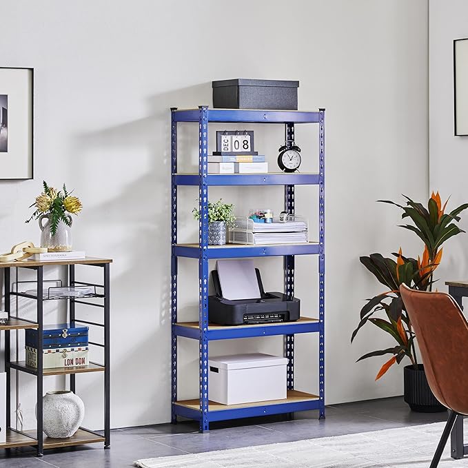 Topeakmart 5-Tier Utility Shelves, Metal Storage Shelves, Adjustable Shelving Units, Boltless Assembly, Garage Shelves Shed Shelving for Warehouse Garage Shed Basement- Blue, 27.5 x 12x 60 Inch