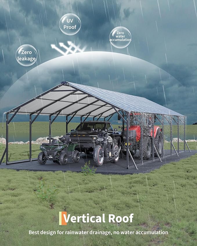 GarveeLife 20'X30'x12' Metal Carport for Multiple Vehicles, Heavy Duty Steel Car Ports, Vertical Roof Design, for All-Weather, for Full-Size Pickup Trucks, Boats, and Tractors