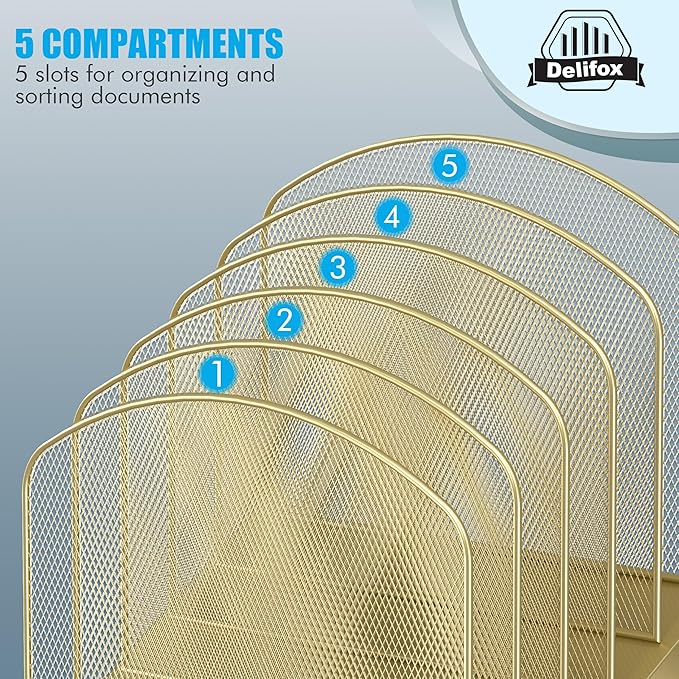 Inclined Desk File Organizer,Vertical File Folder Holder Stand Metal Rack File Sorter for Office Classroom Desktop Organization