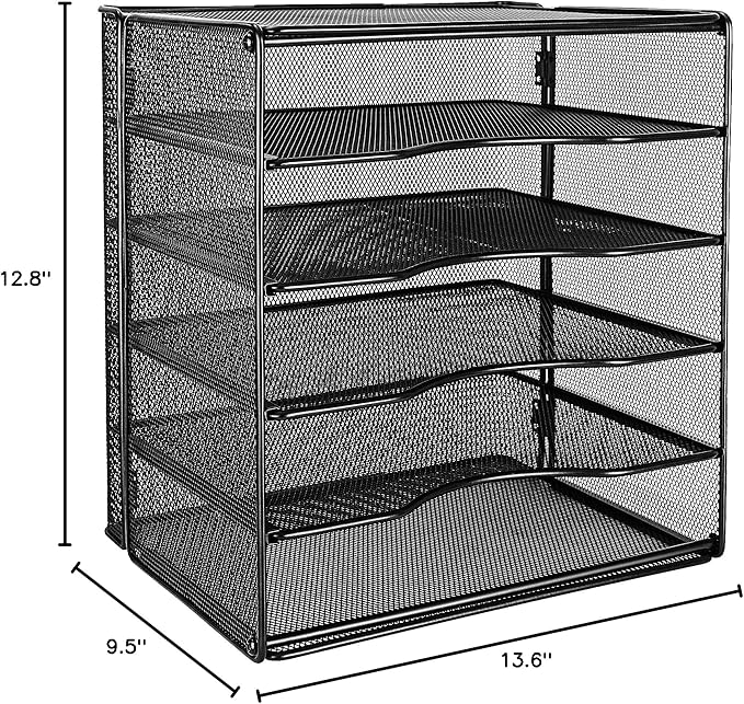 Amazon Basics 5-Tier Mesh Desk Organizer, File Holder, Paper Sorter for Office Supplies, Mail, Documents, 13.6 x 9.5 x 12.8 inches, Black