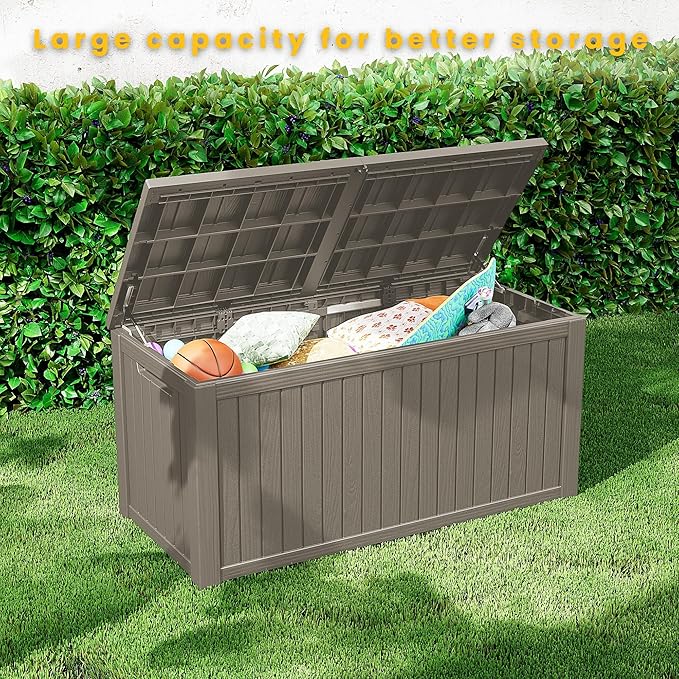 Outdoor Storage Box 200GAL Waterproof Resin Deck Box,UV-Resistant Lockable Package Delivery Bin for Garden Tools,Patio Outside Cushions,Pool Accessories Supplies,Chest,Furniture,Grey