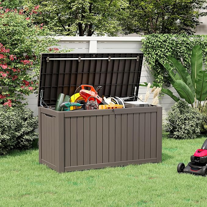 Oudoor Storage Deck Boxes Waterproof, Waterproof and UV Resistant Outdoor Storage Box Lockable Lid for Delivery Box, Indoor, Garden Tools, Pool Supplies, Patio (Grey, 180 Gallon)
