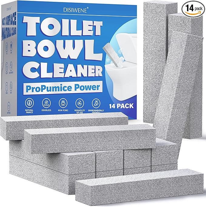 DISIWENE Pumice Cleaning Stone with Handle Toilet Bowl Cleaner Hard Water Ring Remover for Bath/Pool/Kitchen/Household Cleaning (14, 14 Pack (No Handle))