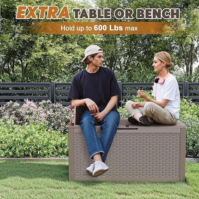 Oudoor Storage Deck Boxes Waterproof, Waterproof and UV Resistant Outdoor Storage Box Lockable Lid for Delivery Box, Indoor, Garden Tools, Pool Supplies, Patio (Grey, 110 Gallon)