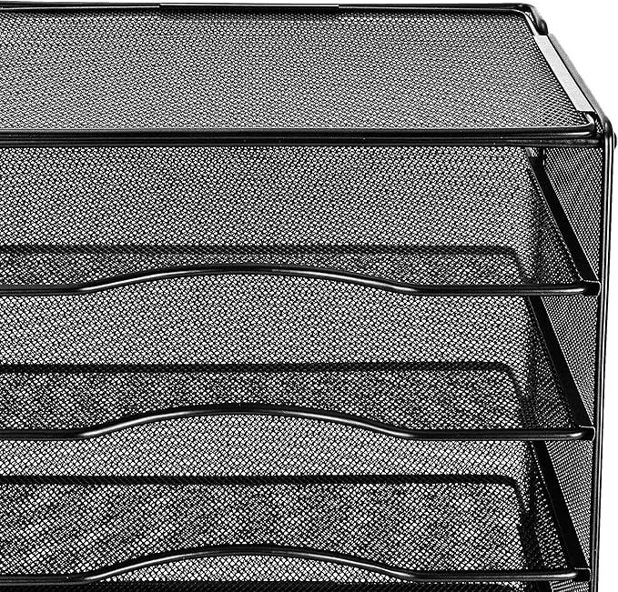 Amazon Basics 5-Tier Mesh Desk Organizer, File Holder, Paper Sorter for Office Supplies, Mail, Documents, 13.6 x 9.5 x 12.8 inches, Black