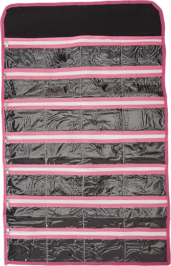 Wrapables® 28 Zippered Pockets Hanging Jewelry Organizer with 21 Holding Loops, Black