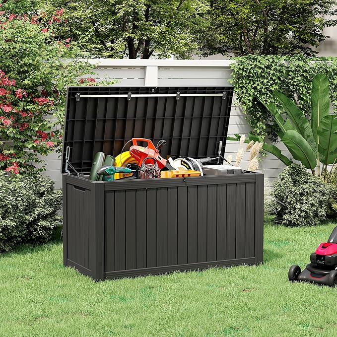 Oudoor Storage Deck Boxes Waterproof, Waterproof and UV Resistant Outdoor Storage Box Lockable Lid for Delivery Box, Indoor, Garden Tools, Pool Supplies, Patio (Black, 180 Gallon)