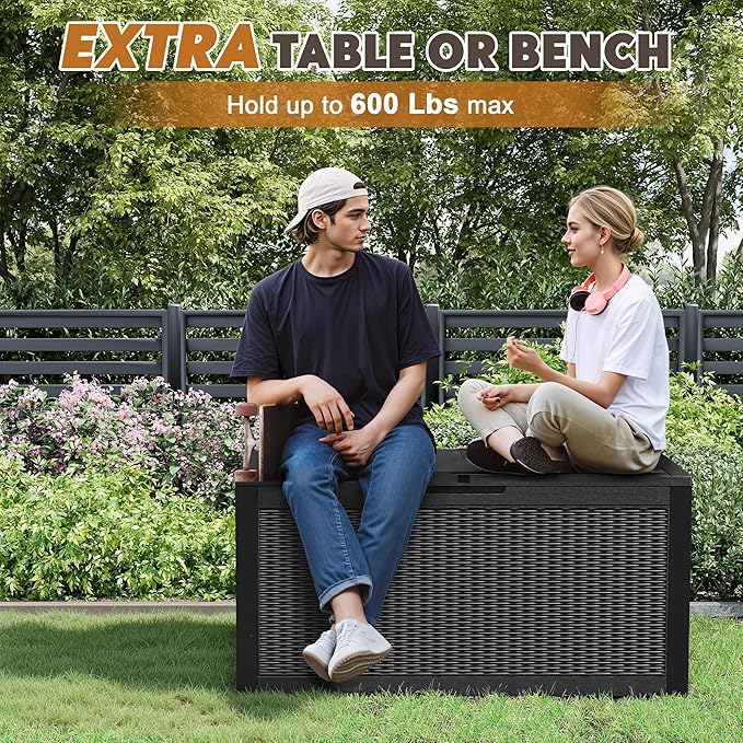 Oudoor Storage Deck Boxes Waterproof, Waterproof and UV Resistant Outdoor Storage Box Lockable Lid for Delivery Box, Indoor, Garden Tools, Pool Supplies, Patio (Black, 110 Gallon)