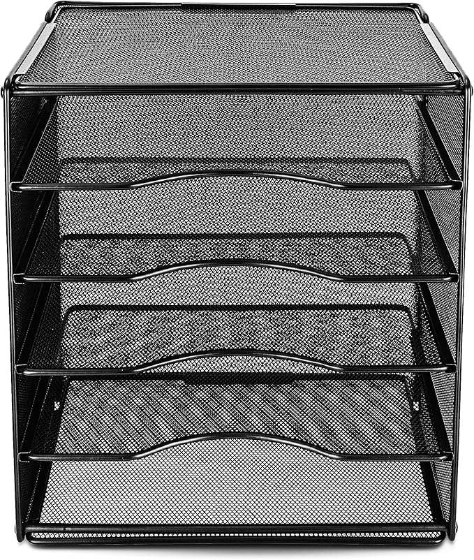 Amazon Basics 5-Tier Mesh Desk Organizer, File Holder, Paper Sorter for Office Supplies, Mail, Documents, 13.6 x 9.5 x 12.8 inches, Black